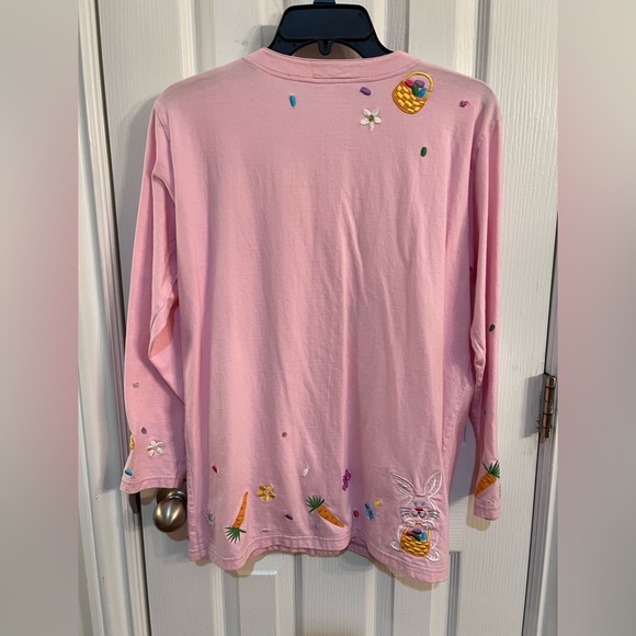 Michael Simon Sample Pink Easter Cardigan with Embroidered Carrots and Flowers - Picture 2 of 2